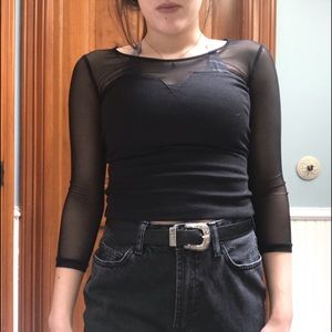 Black mesh tight crop top